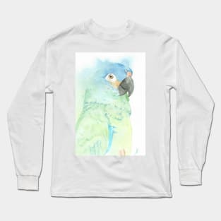 blue-winged macaw parrot portrait watercolor painting tropical pet Long Sleeve T-Shirt